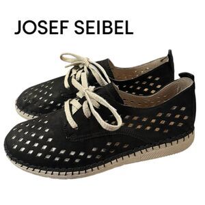 New Josef Seibel Sofie 26 Black Leather Cutout Lace-up Sneakers 37 6 6.5